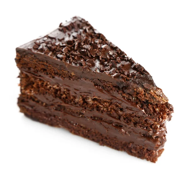 Chocolate cake with chocolate cream isolated on white — Stock Photo, Image