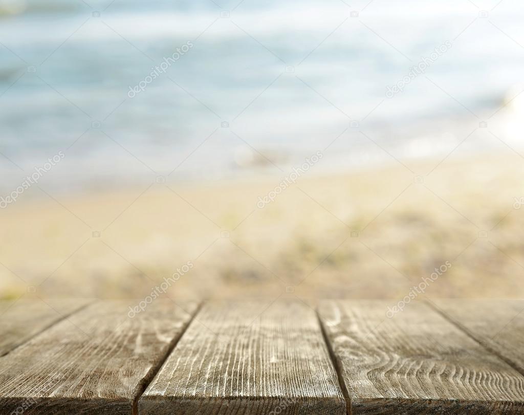 Wooden desk on sea 