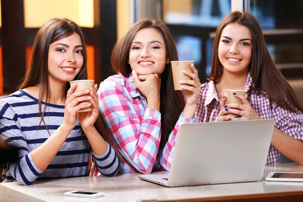 Beste vrienden met laptop — Stockfoto