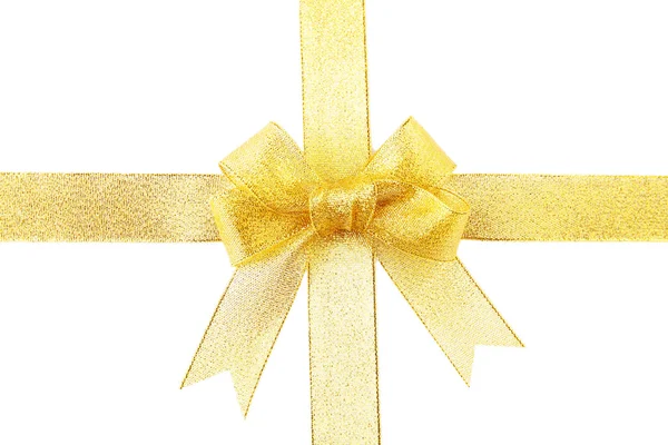 Fita de seda amarela arco isolado no branco — Fotografia de Stock