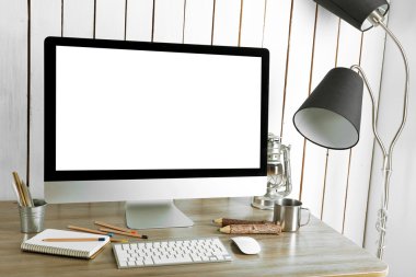 Çalışma alanı İskandinav iç tasarım ile. Retro tasarım konsepti