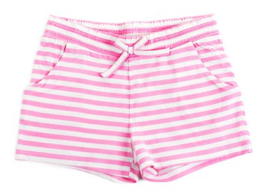 Beyaz arka plan üzerinde izole pembe çizgili pamuk şort