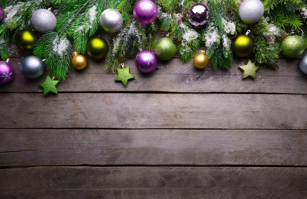 Christmas decoration frame on wooden background — Stock Photo, Image