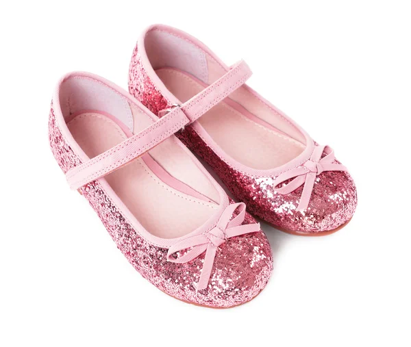 Shiny pink girls shoes isolated on white background — Stock Photo, Image