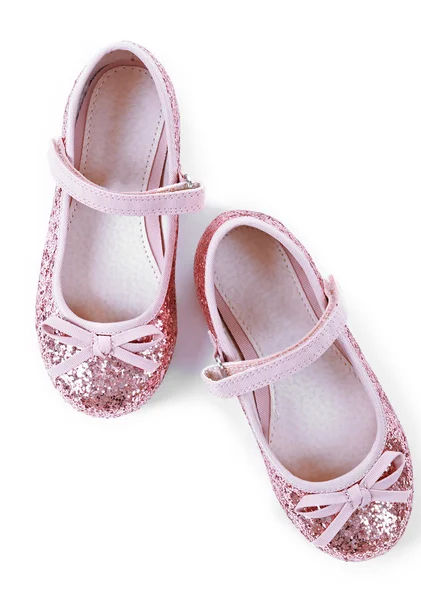 Shiny pink girls shoes isolated on white background — Stock Photo, Image