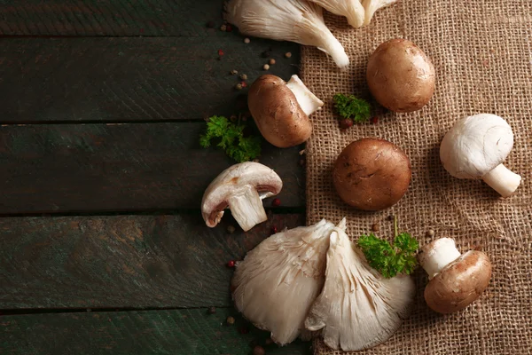 麻布背景上的蘑菇 — 图库照片