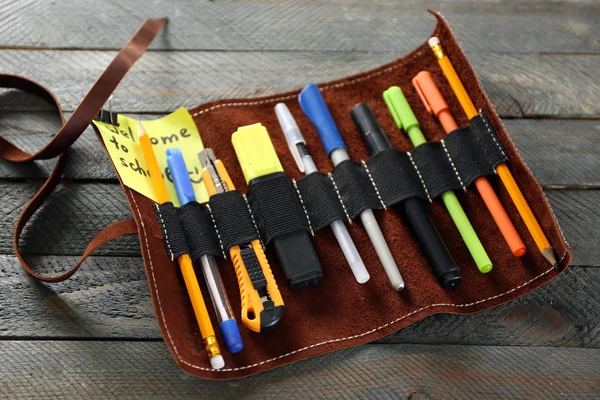 Leather case with items for drawing — Stock Photo, Image