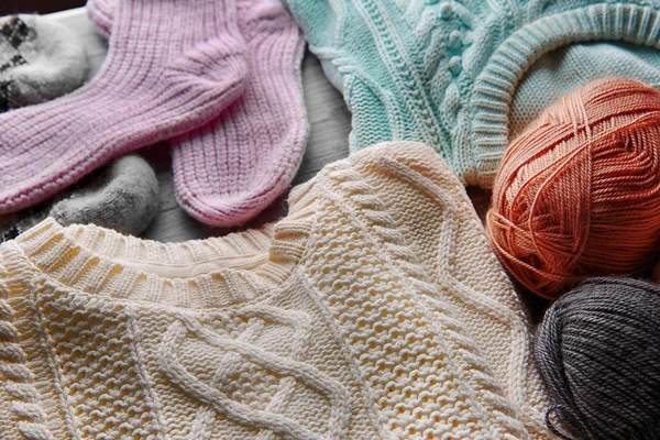 Warm hand made clothes and cotton closeup — Stock Photo, Image