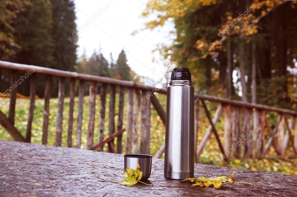 Thermos on a table outdoor