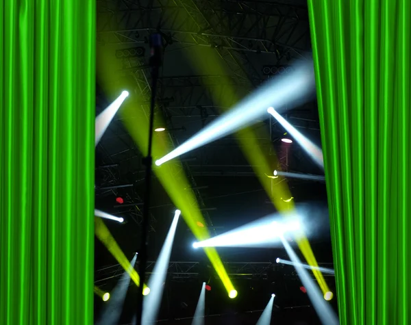 Green curtain on concert stage — Stock Photo, Image