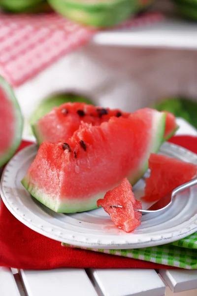 Sliced watermelon on plate closeup — Stock Photo, Image