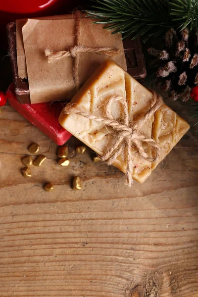 Christmas decorations on wooden background — Stock Photo, Image