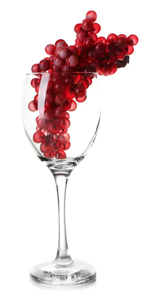 Clean wineglass with grapes, isolated on white — Stock Photo, Image