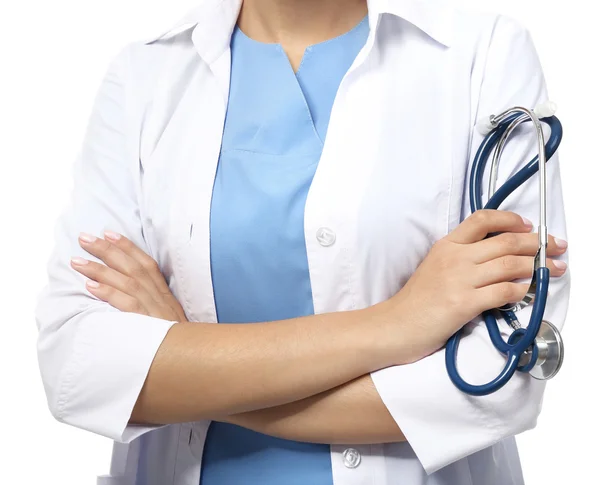 Медичний лікар ізольований на білому, крупним планом — стокове фото