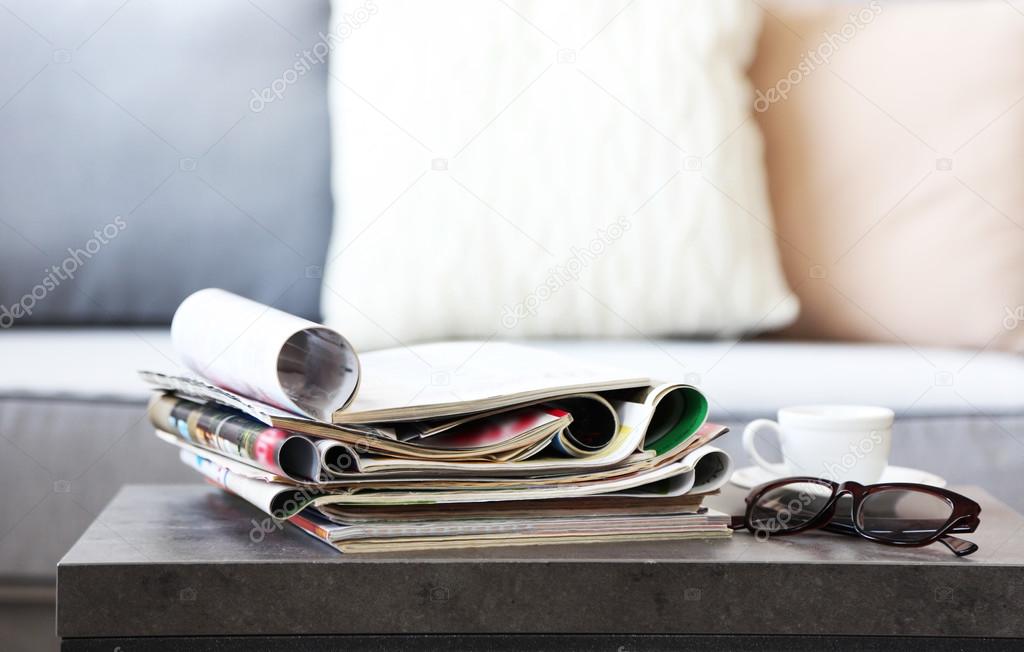 Magazines on table in living room