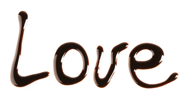 A word "love" written with chocolate, isolated on white — Stock Photo, Image