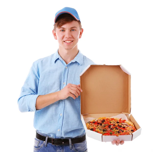 Delivery boy with pizza — Stock Photo, Image