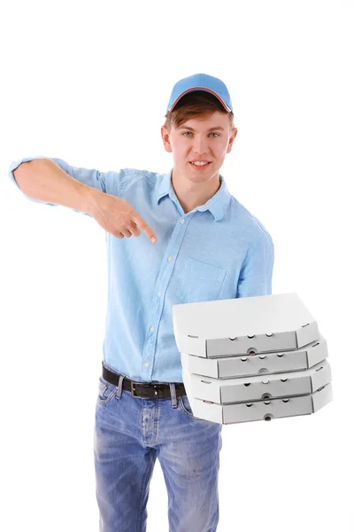 Delivery boy with pizza boxes — Stock Photo, Image