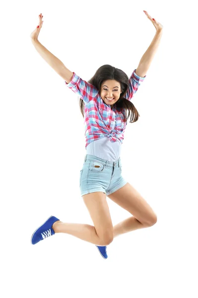 Active girl jumping in joy — Stock Photo, Image