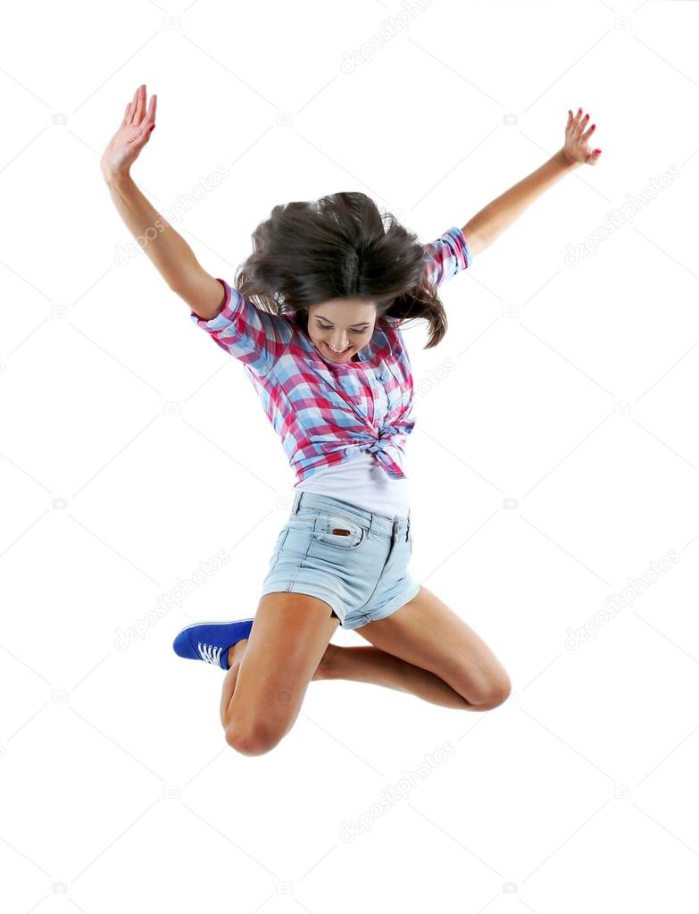 Active girl jumping in joy 