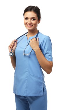 İzole gülümseyen tıp doktoru