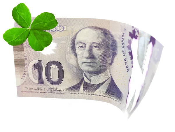 Liść koniczyny i kanadyjski 10 dolarów — Zdjęcie stockowe