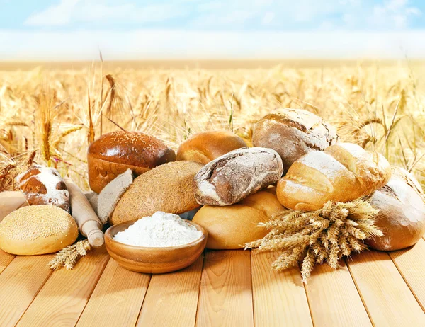 Fresh bread on field — Stock Photo, Image