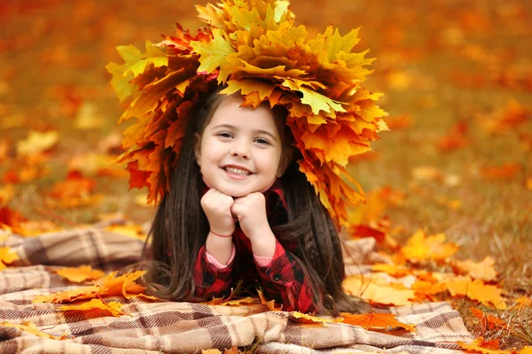 Happy young girl in yellow  wreath — Stock Photo, Image
