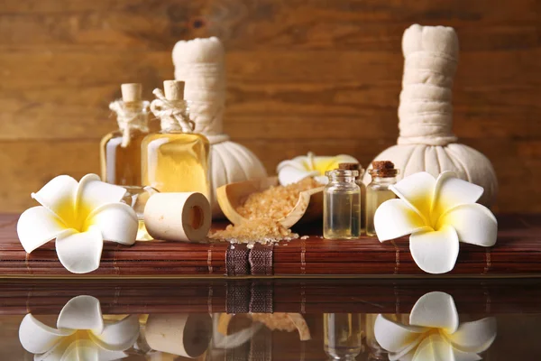 Relax set on the table against wooden background — Stock Photo, Image