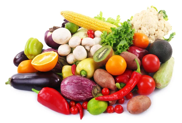 Groenten en fruit collectie op witte achtergrond — Stockfoto