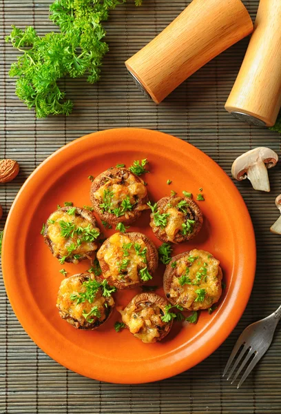 Stuffed mushrooms on plate — Stock Photo, Image