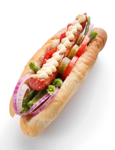 Fresh hot dog isolated on white — Stock Photo, Image