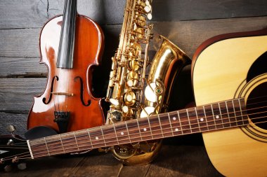 Close up view on musical instruments 