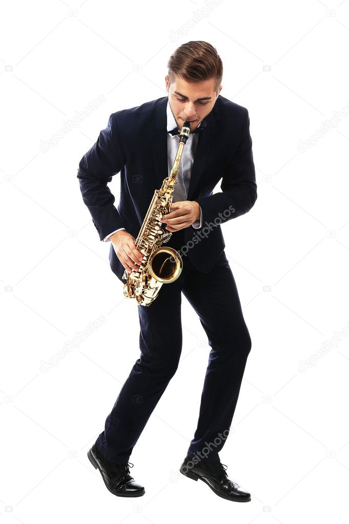 man playing on saxophone