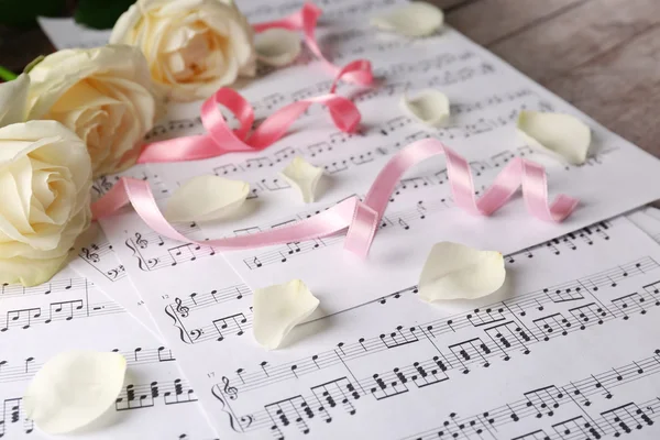 Rose on music sheets — Stock Photo, Image