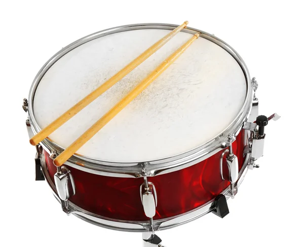 Tambor vermelho com bastões de tambor — Fotografia de Stock