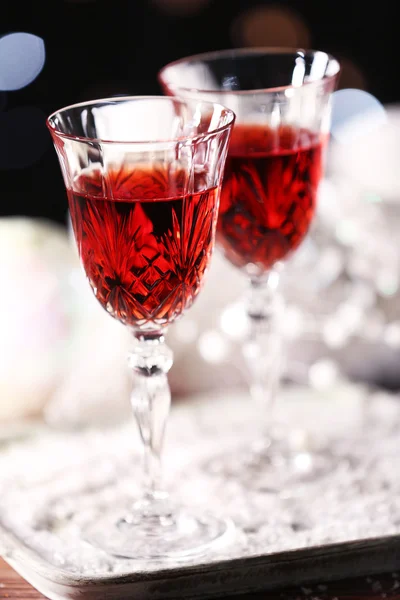 Wine glasses with Christmas decorations — Stock Photo, Image