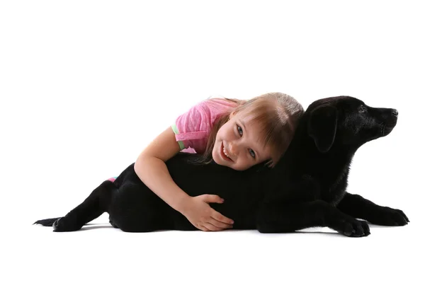 Menina bonito com cachorro — Fotografia de Stock