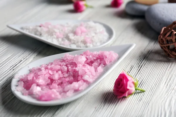 Composition of flowers, salt and stones — Stock Photo, Image