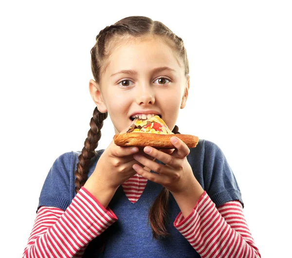 Liten flicka som äter pizza — Stockfoto