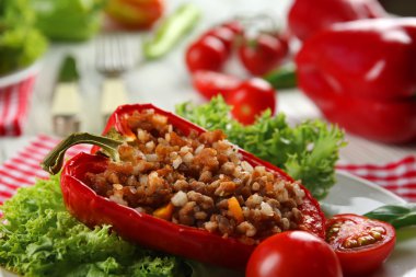 Masada sebzeli biber dolması yakın çekim