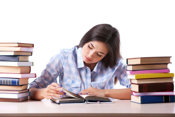 Chica joven con libros aislados — Foto de Stock