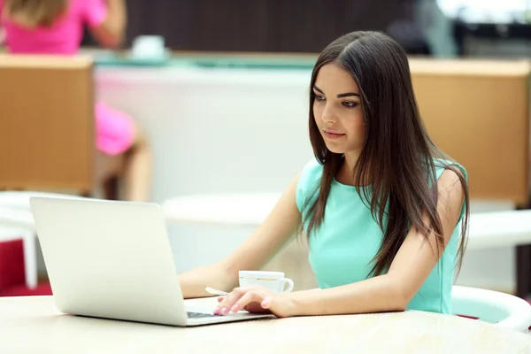 Beautiful young woman with laptop — Stock Photo, Image