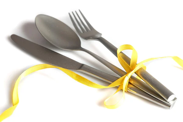 Cutlery tied with ribbon — Stock Photo, Image