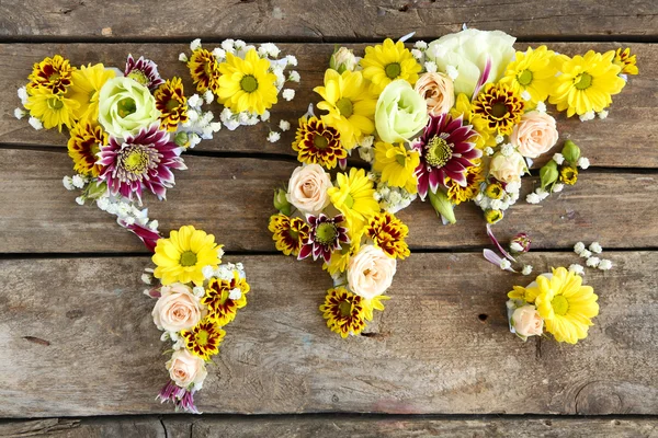 Map of world made from  flowers — Stock Photo, Image