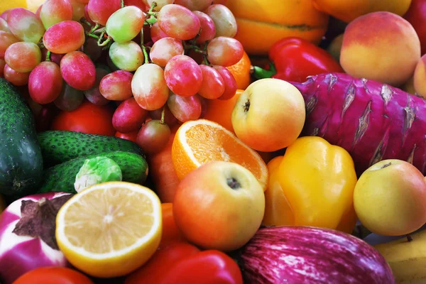 Frutas e legumes frescos close-up — Fotografia de Stock