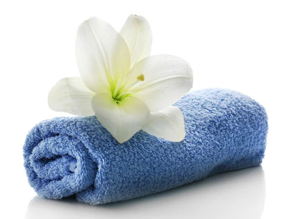 Blue towel with flower Stock Photo