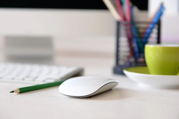 Modern computer on the table in decorated room — Stock Photo, Image