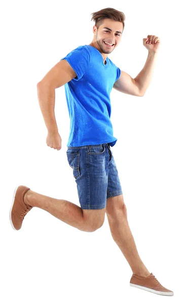 Aktiver Kerl springt vor Freude — Stockfoto