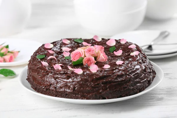 chocolate cake decorated with flowers